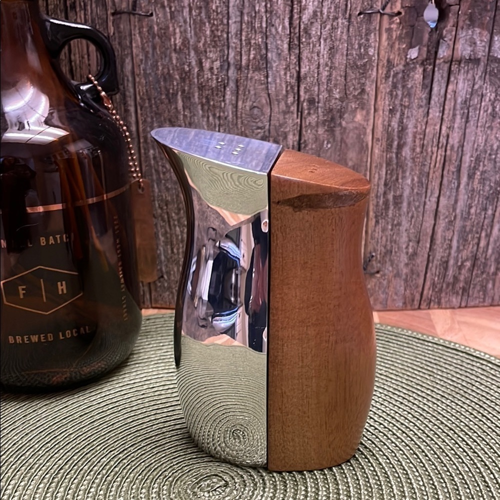 Nambe | Teak Wood & Cradle Alloy | Salt & Pepper Shaker | Set